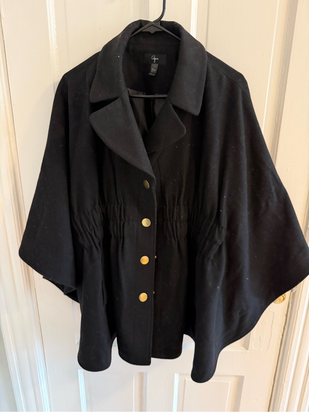Aqua Black Wool-Blend Coat with Satin Lining
